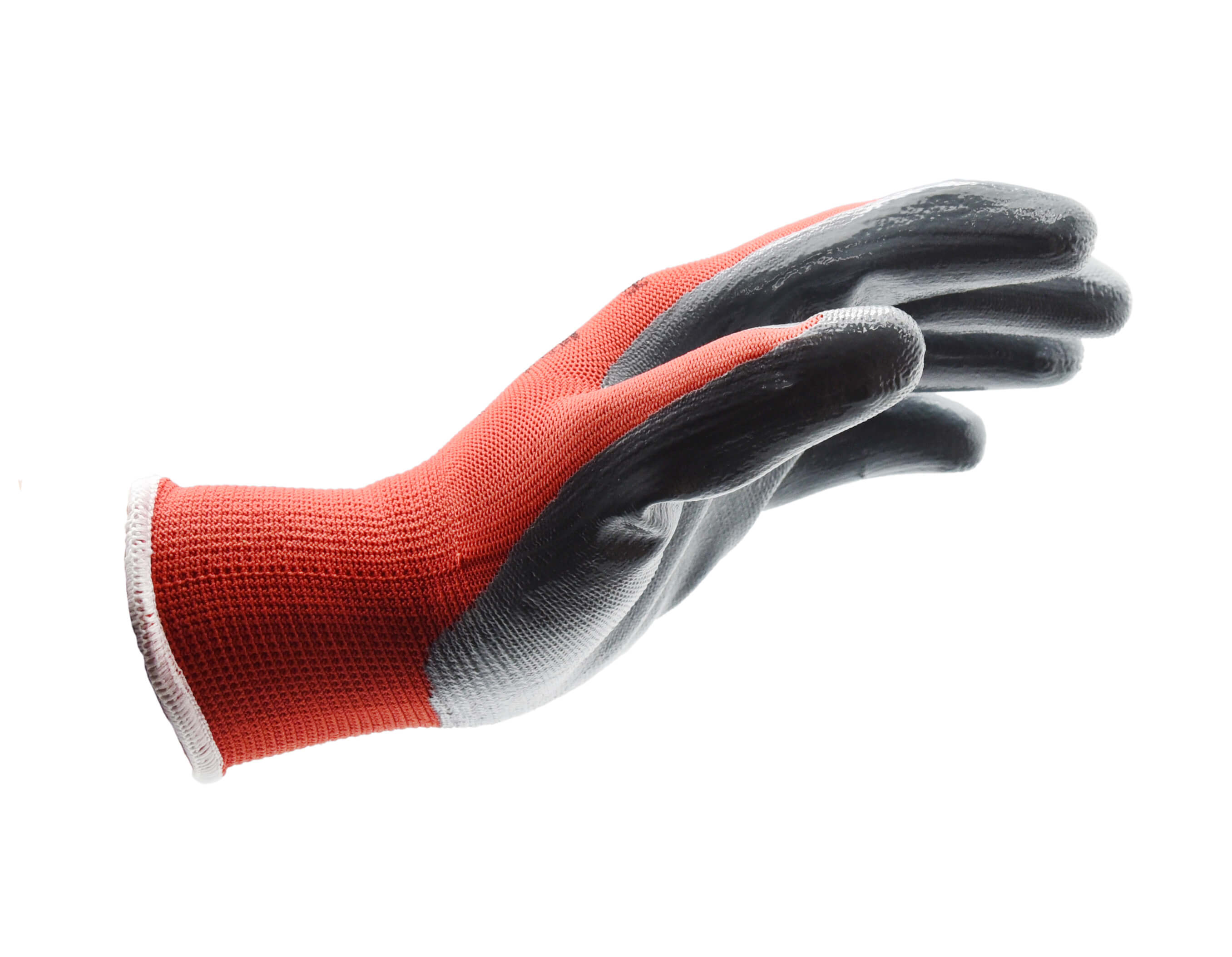 GREY SMOOTH NITRILE PALM RED POLYESTER GLOVE SZ 9